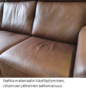 Nahkan käyttäytyminen sohvan istuin-ja selkätyynyssä