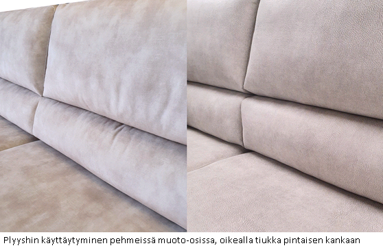 Plyyshin käyttäytyminen sohvan selkätyynyssä